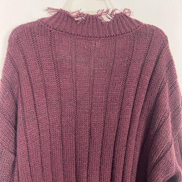 BKE Cable Knit Distressed Burgundy Oversized Sweater Size XS - Picture 7 of 11